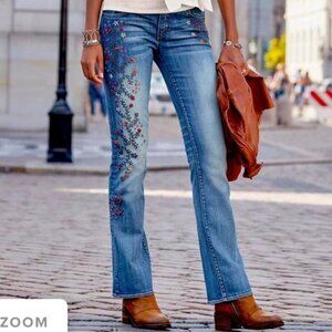 DRIFTWOOD KELLY BOOTCUT JEANS STRAWBERRY BLOSSOM EMBROIDERY SUNDANCE ANTHRO 30